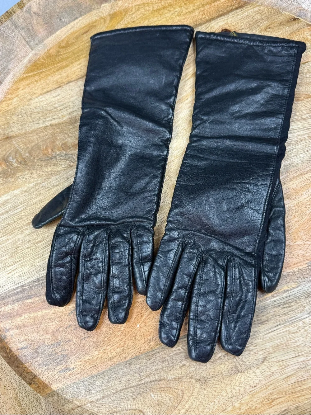 Vintage Black Leather Wool Lined Gloves Womens Medium Made in Japan